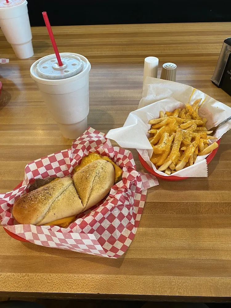 Garlic Burger and Fries with Cheese